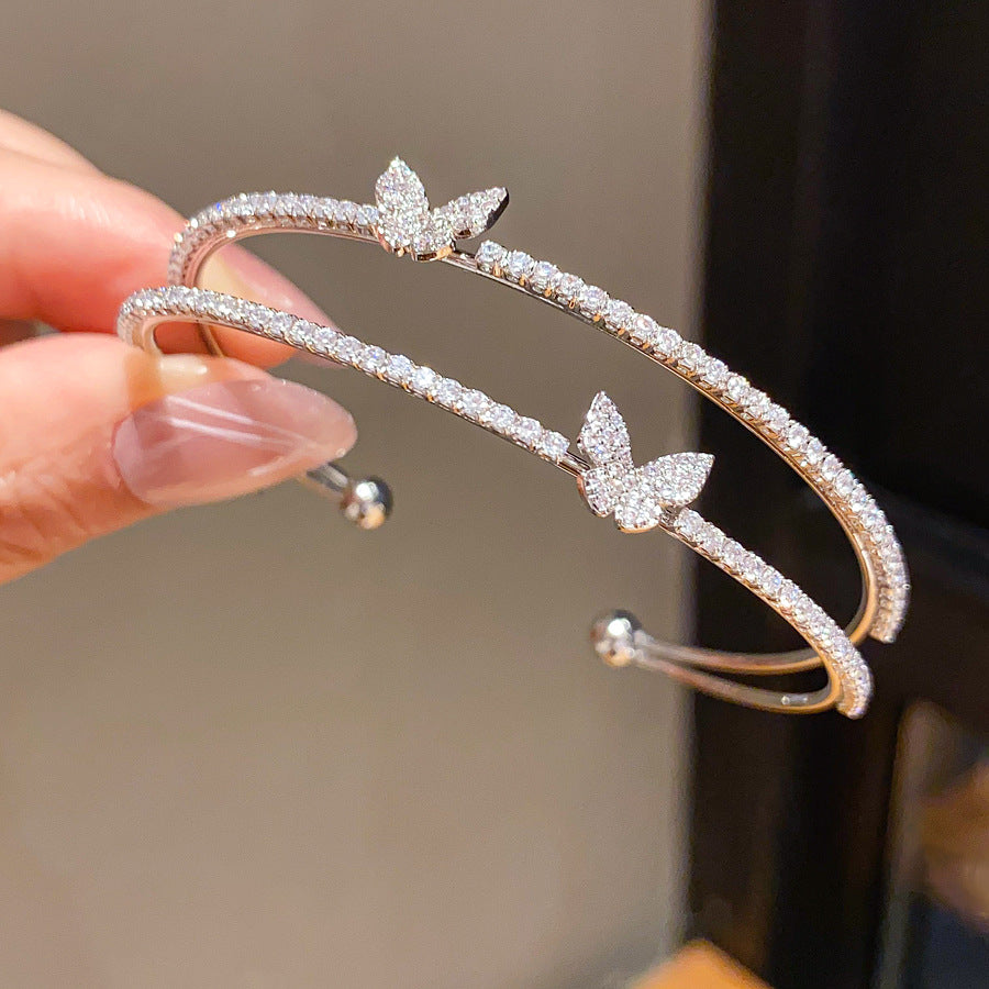 Zircon Butterfly Double Layer Open Bracelet