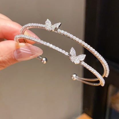 Zircon Butterfly Double Layer Open Bracelet